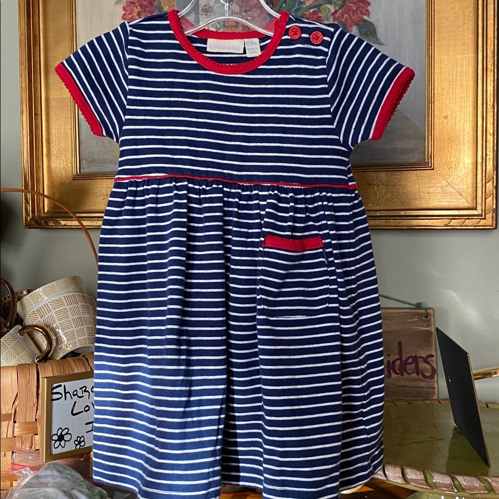 JoJo Maman Bébé Essential Navy Stripe Dress SZ 12-18 Mths